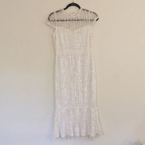 White Sequin Fit and Flare Dress